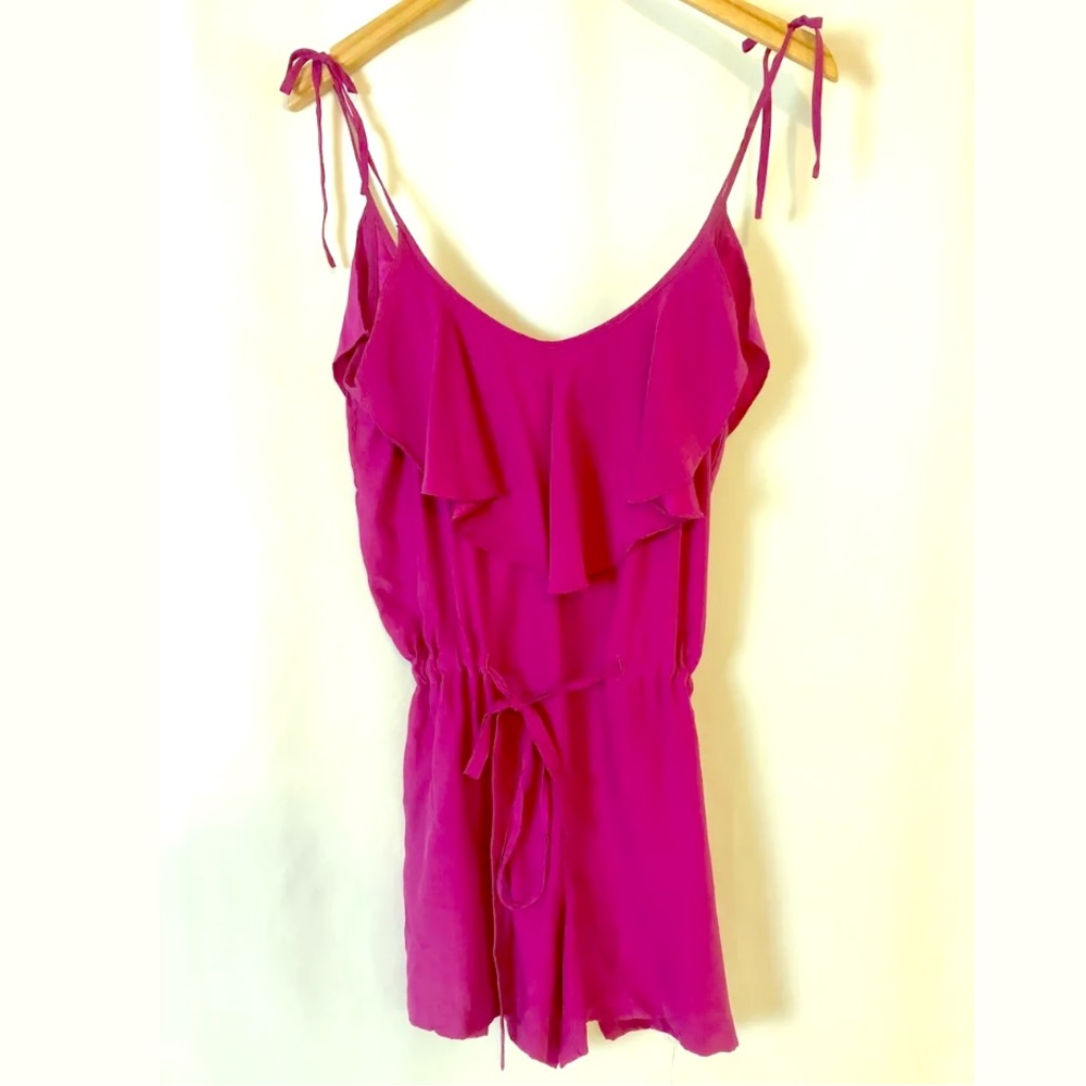 Aka NY silk ruffle romper jumpsuit purple Barbie pink